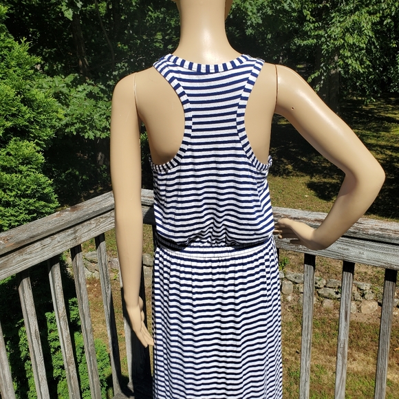 J. Crew Blue & White Stripe Racer T-back Scoop Round Neck Maxi Dress Size M - Picture 4 of 11